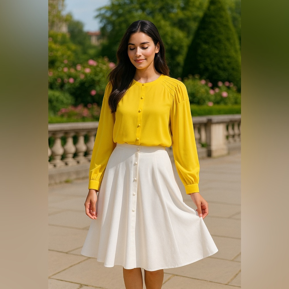 SIMON CHANG | Yellow Blouse with Pleated Details - Picture 6 of 14